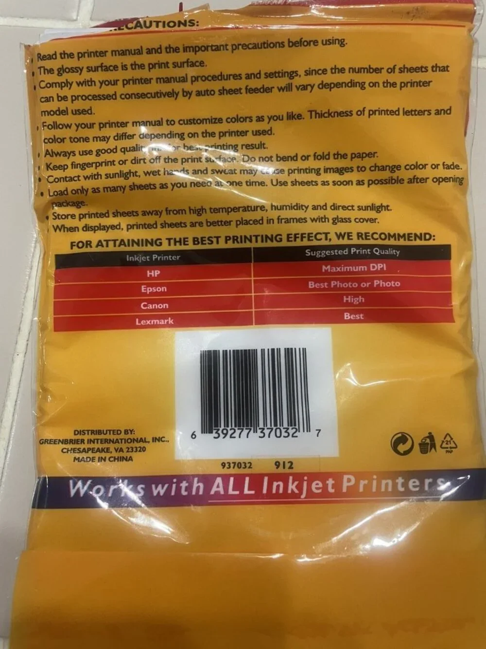 Premium Photo Paper 5760dpi 9mil 20 Sheets of Size 4